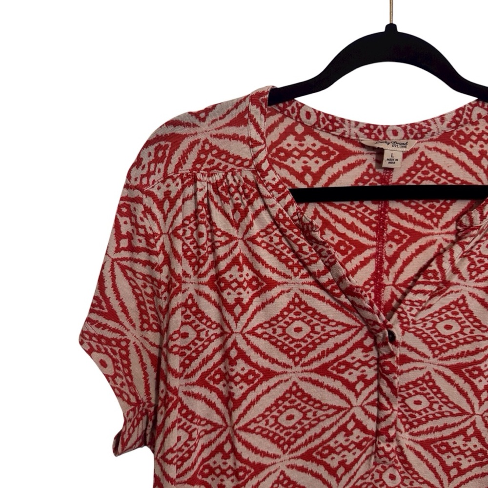 ❌❌❌Lucky Brand Vintage Y2K Large Top Orange Boho Short Sleeve Floral V-Neck Knit - Picture 2 of 7